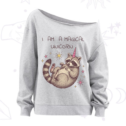 Purplehecate I Am A Magical Unicorn Raccoon Off The Shoulder Sweatshirt