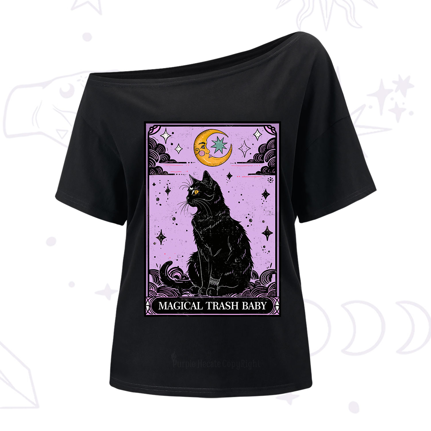 Purplehecate Magical Trash Baby Tarot Cat One Shoulder T-Shirt