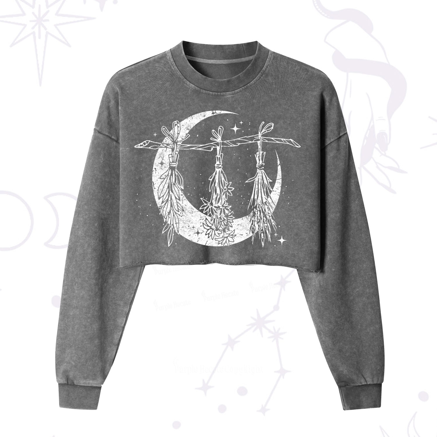 Purplehecate Witchy Moon Herbs Cropped Washed Sweatshirt