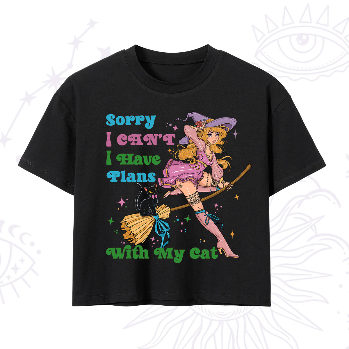 Purplehecate Sorry I Can't I Have Plans With My Cat Crop T-Shirt