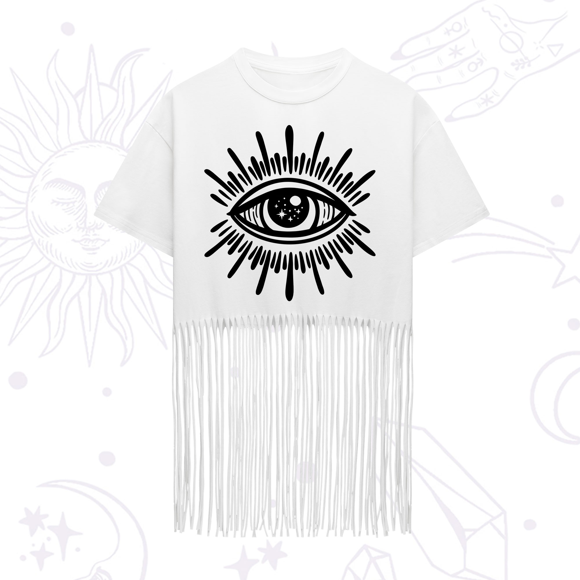 Purplehecate Evil Eye Fringe Hem T-Shirt