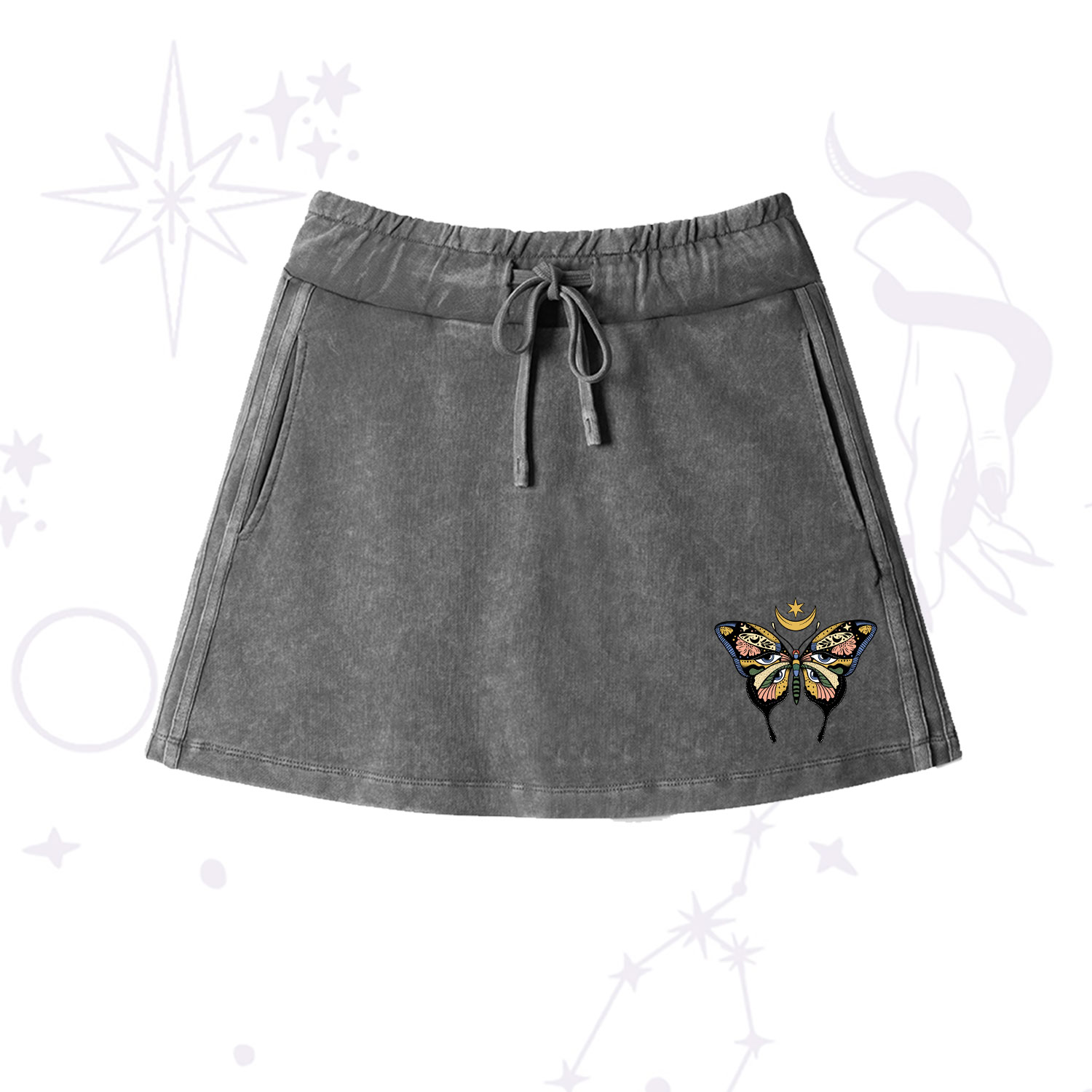 Purplehecate I Am Opening Washed Drawstring Mini Skirt