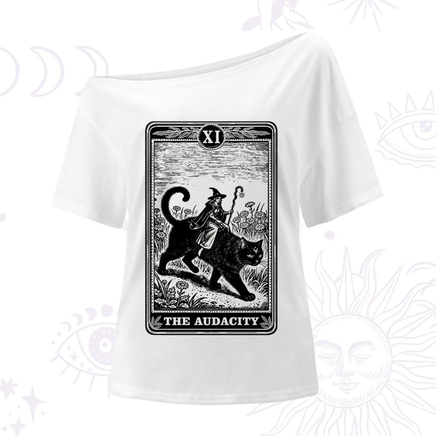Purplehecate The Audacity Wizard Cat Tarot One Shoulder T-Shirt