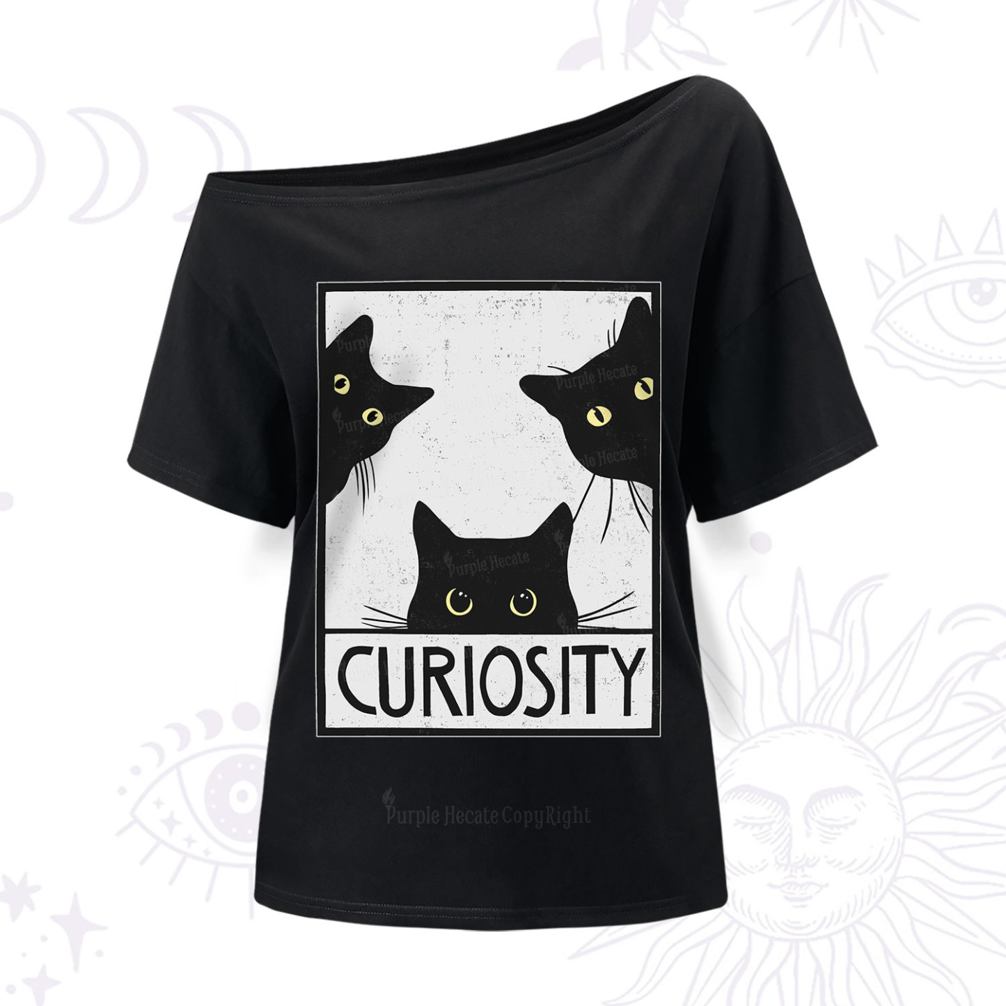 Purplehecate Curiosity Cat One Shoulder T-Shir