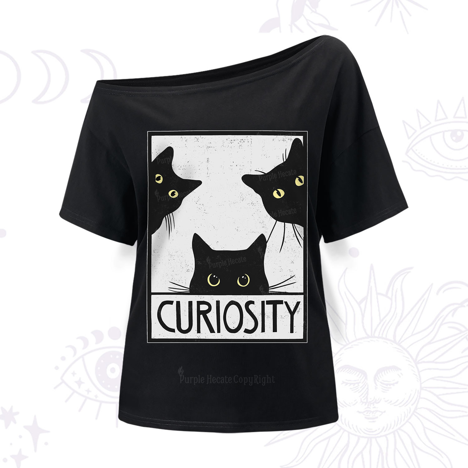 Purplehecate Curiosity Cat One Shoulder T-Shir