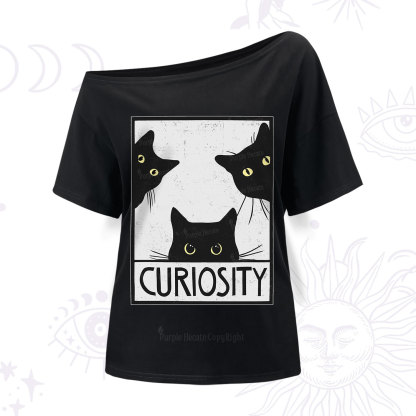 Purplehecate Curiosity Cat One Shoulder T-Shirt
