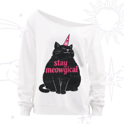 Purplehecate Stay Meowgical Off The Shoulder Sweatshirt