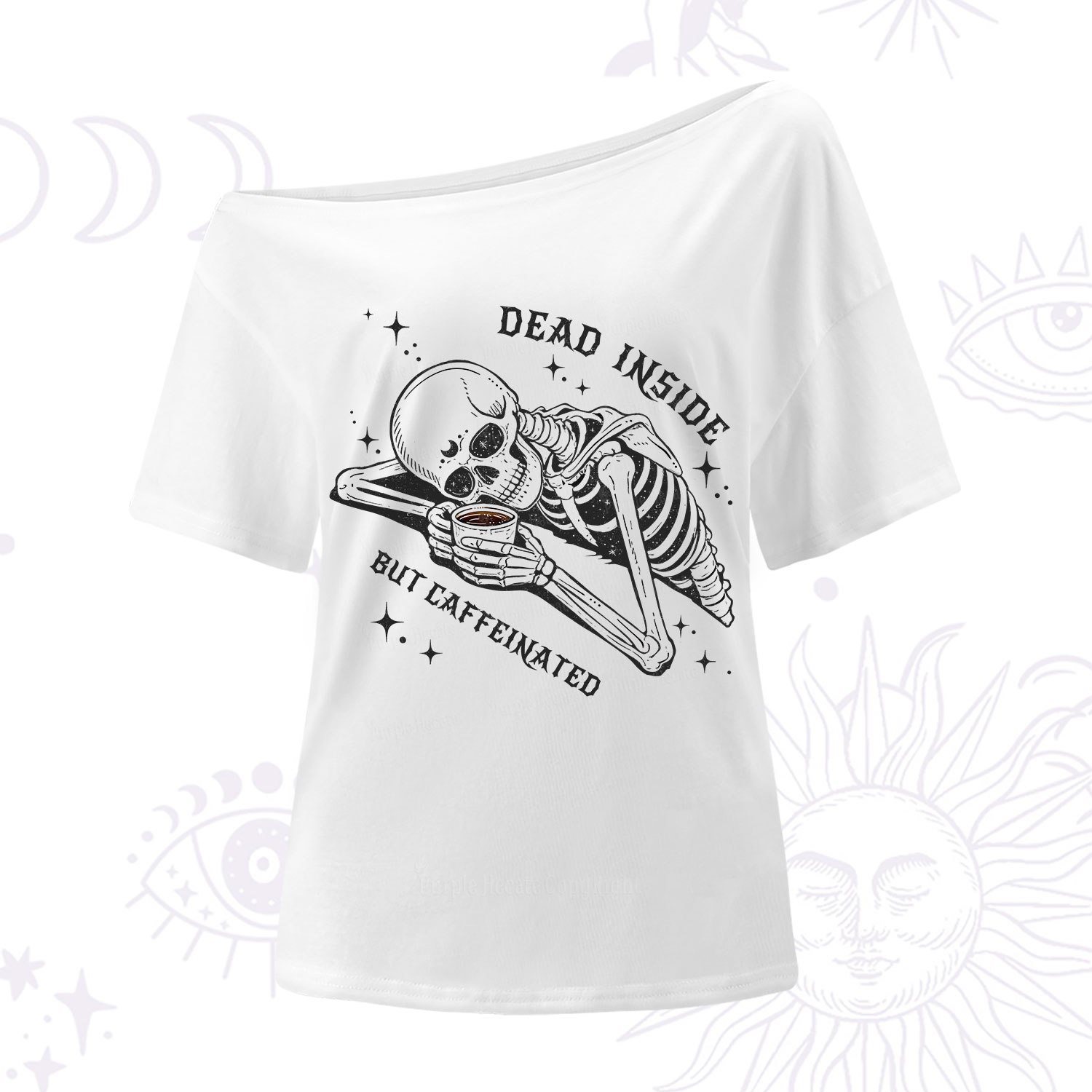 Purplehecate Dead Inside But Caffeinated One Shoulder T-Shirt