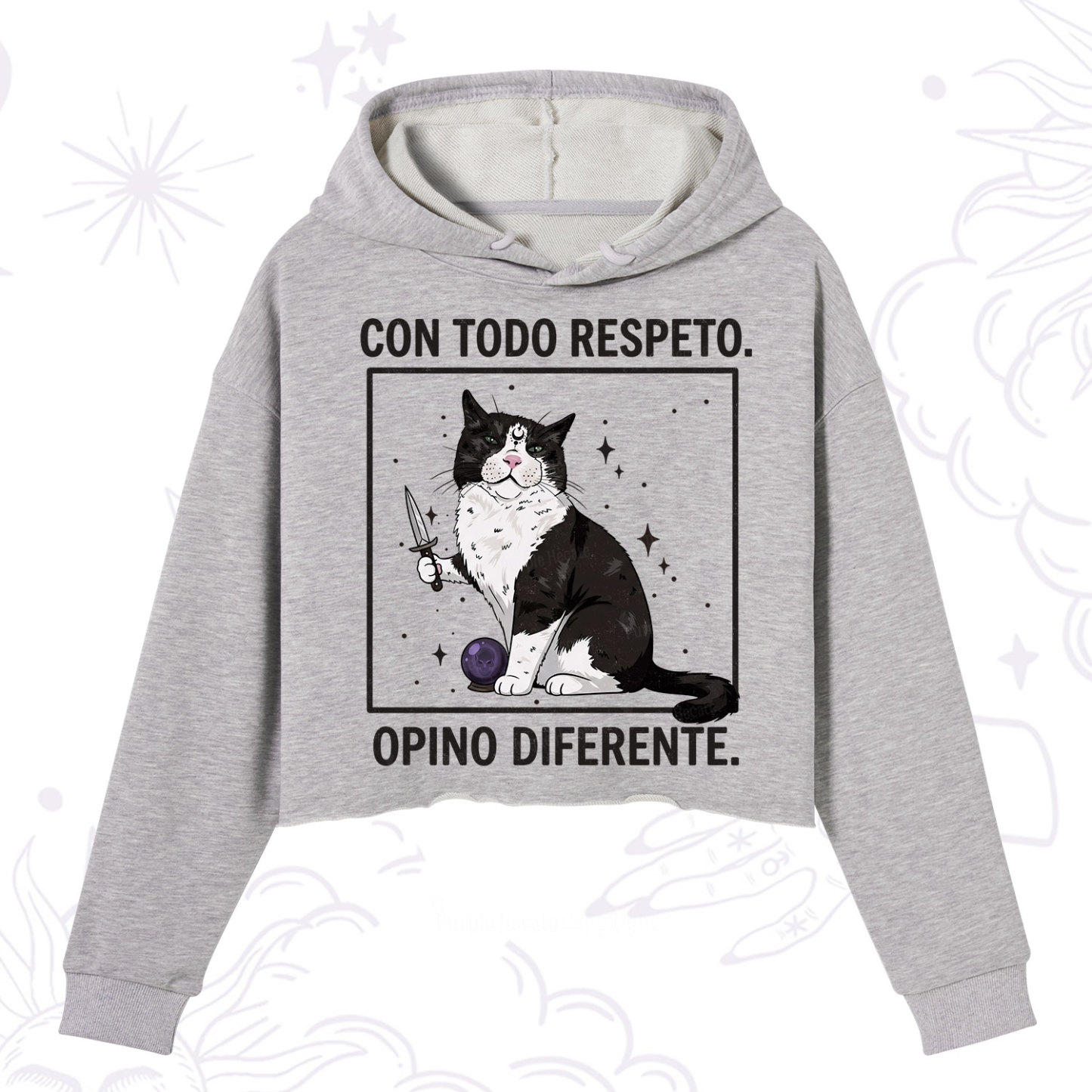 Purplehecate Funny Cat Con Todo Respeto Opino Diferente Crop Hoodie