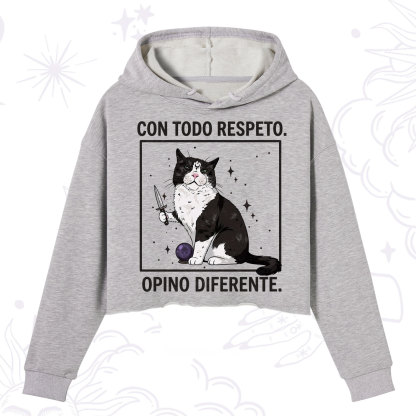 Purplehecate Funny Cat Con Todo Respeto Opino Diferente Crop Hoodie