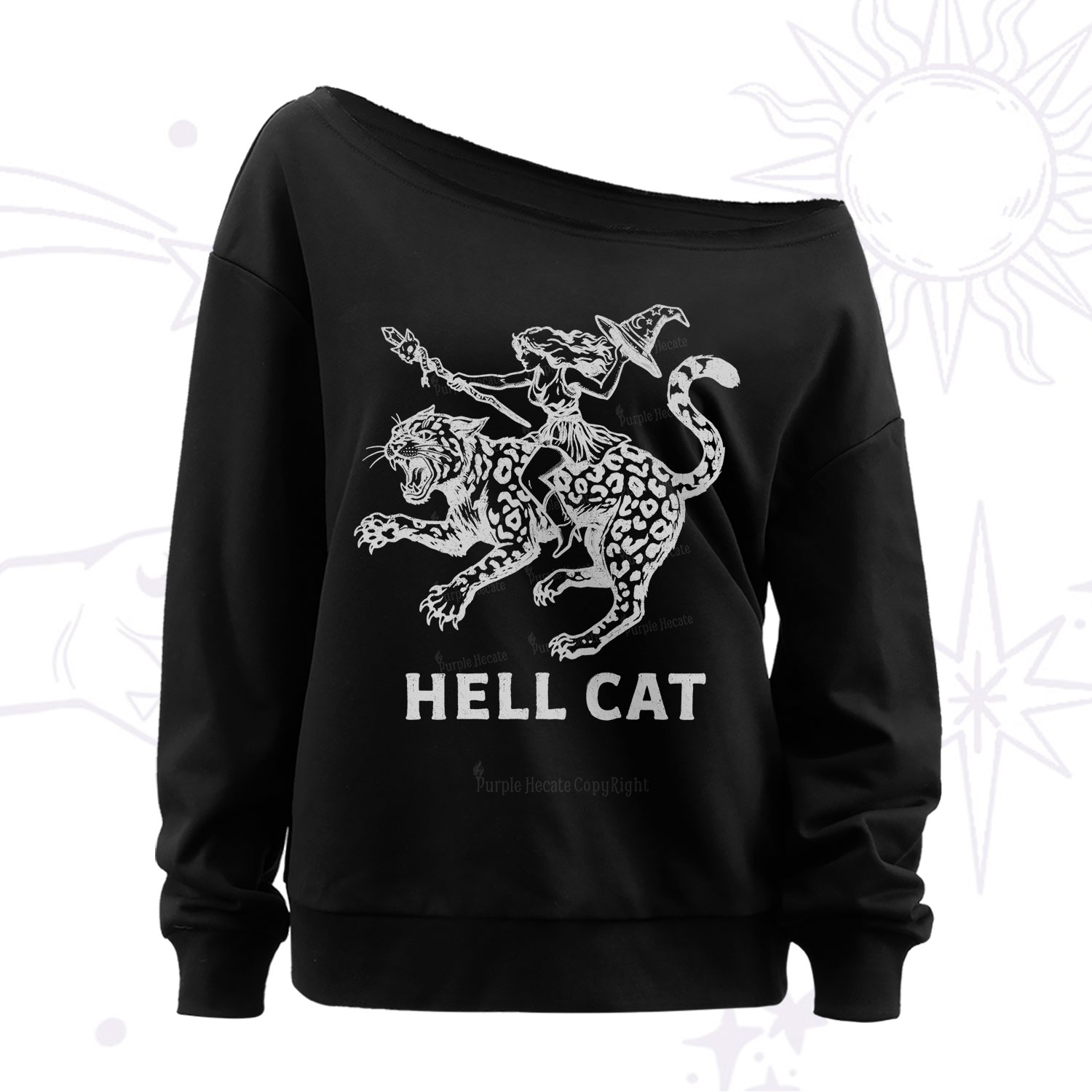 Purplehecate Hex Girl Hell Cat Off The Shoulder Sweatshirt
