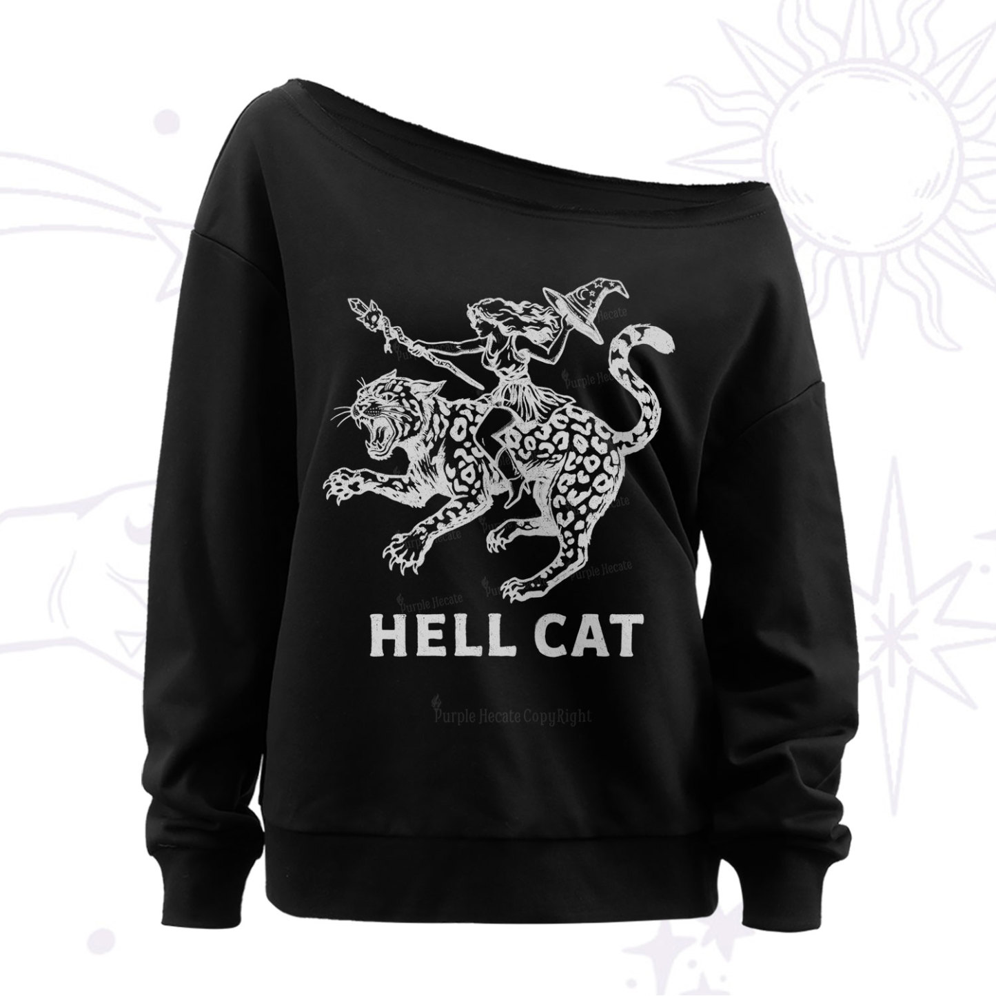 Purplehecate Hex Girl Hell Cat Off The Shoulder Sweat