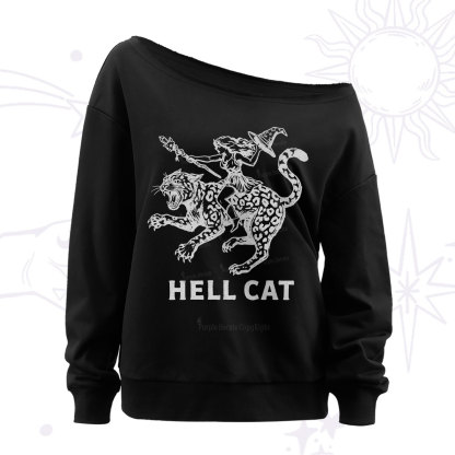 Purplehecate Hex Girl Hell Cat Off The Shoulder Sweatshirt