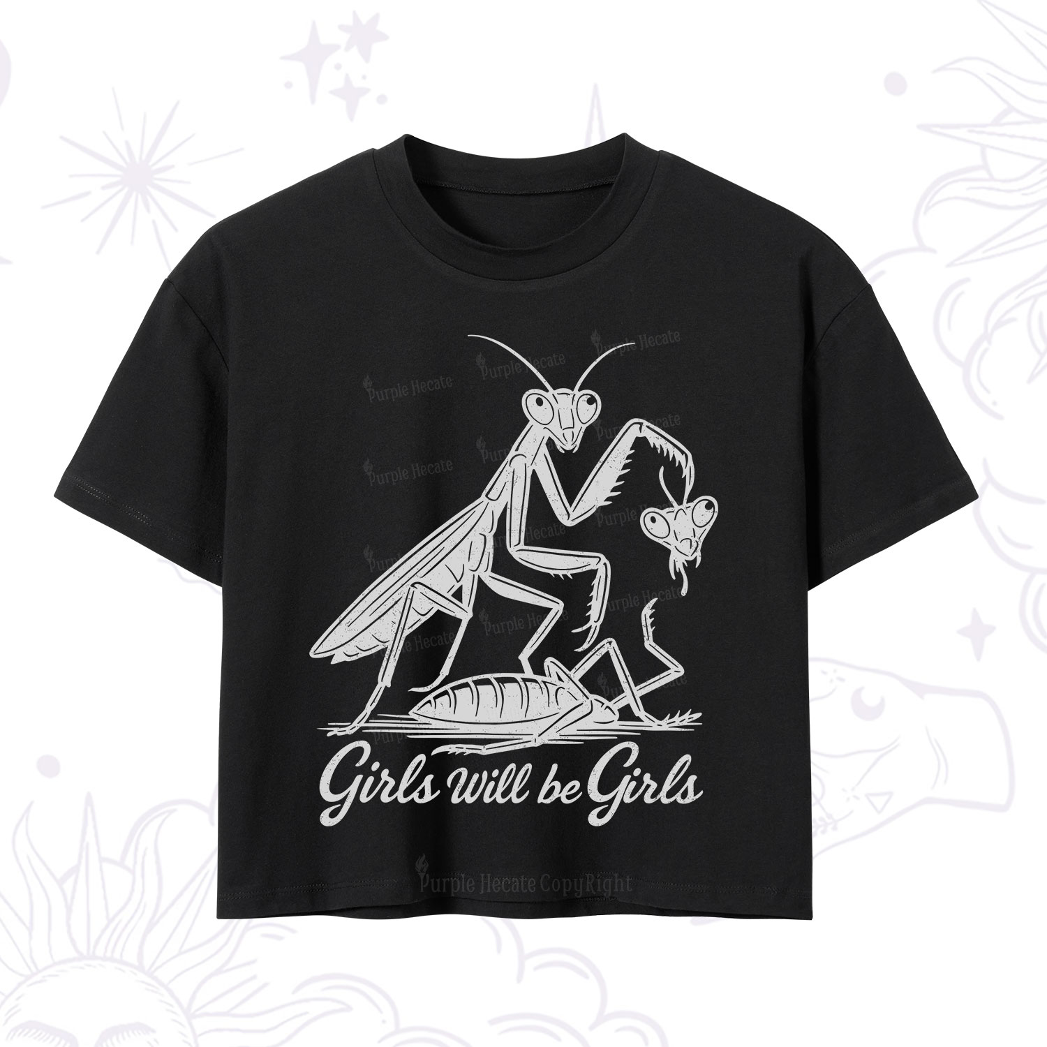 Purplehecate Girls Will Be Girls Praying Mantis Crop T-Shirt