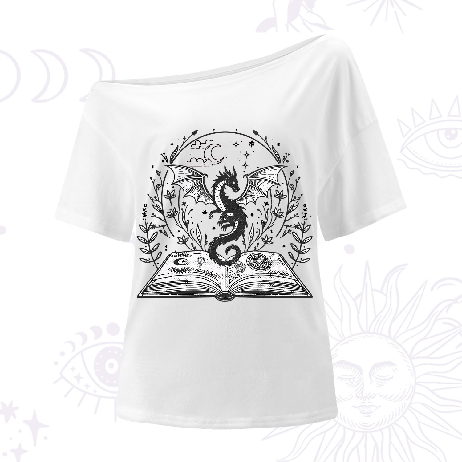 Purplehecate Magical Book Dragon Fantasy One Shoulder T-Shirt
