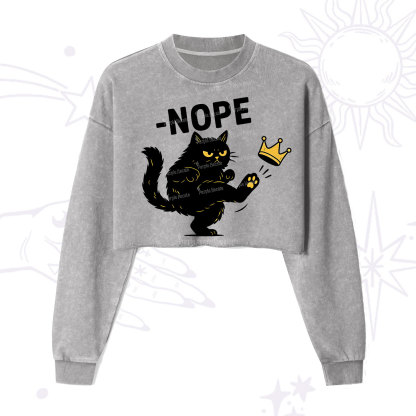Purplehecate No Kings Black Cat Cropped Washed Sweatshirt