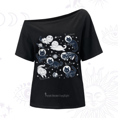 Purplehecate Cats in Space One Shoulder T-Shirt