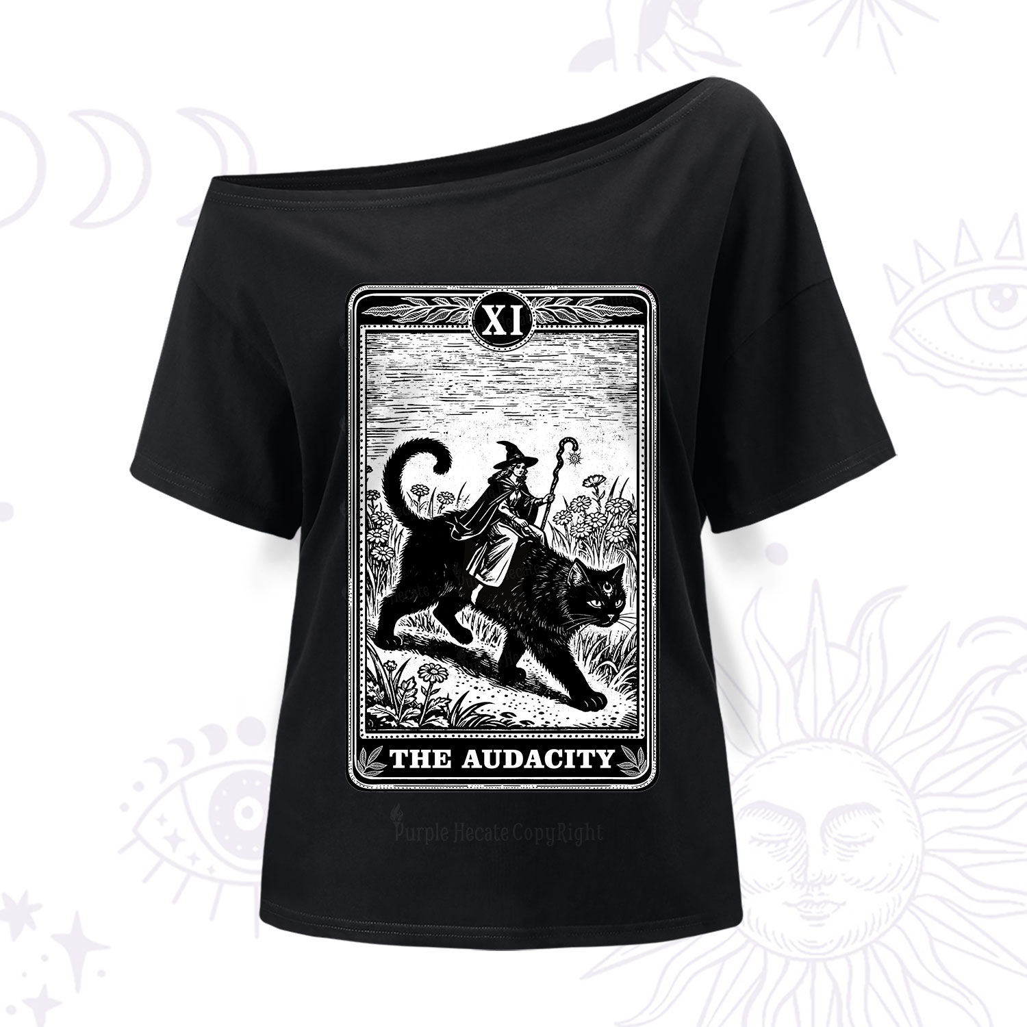 Purplehecate The Audacity Wizard Cat Tarot One Shoulder T-Shirt