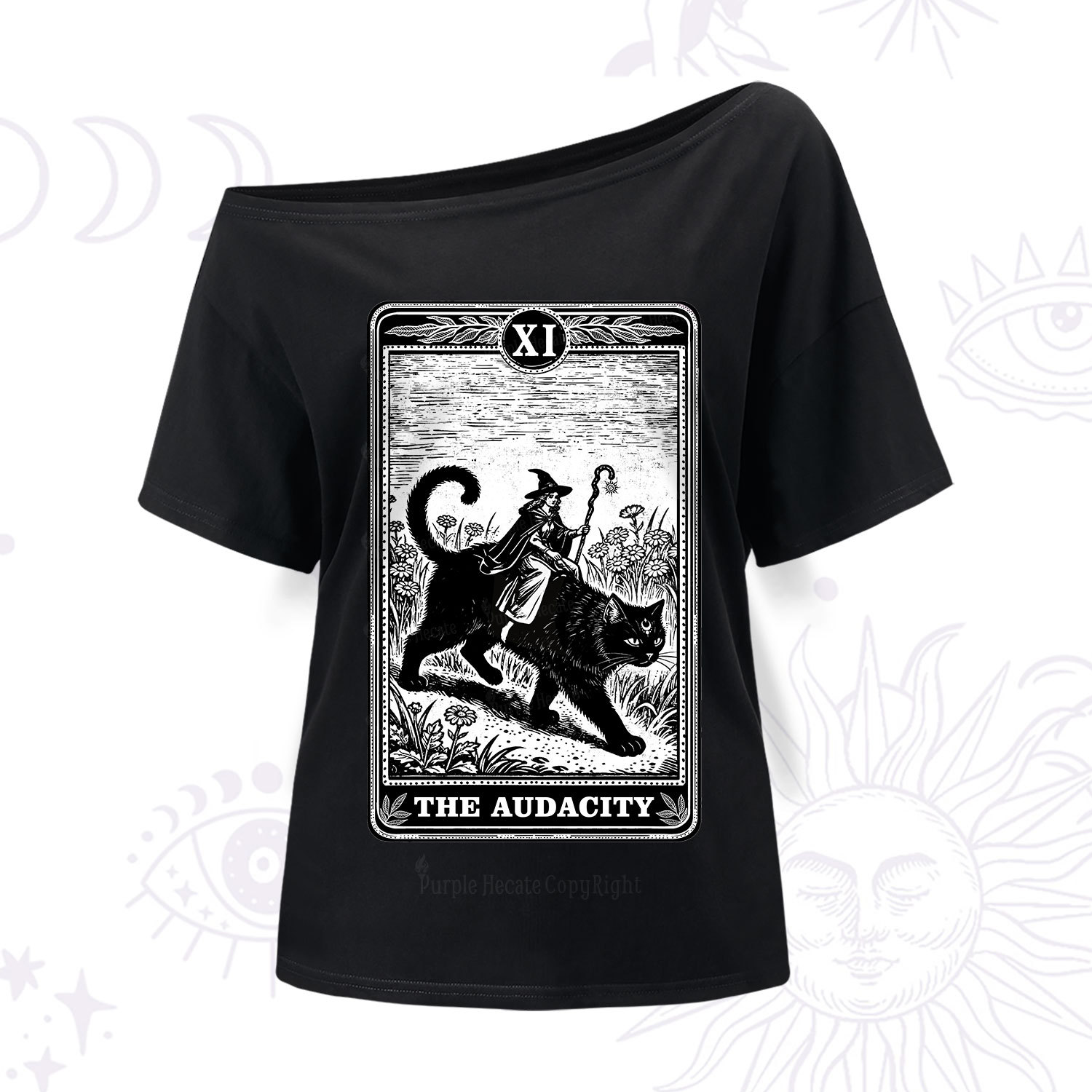 Purplehecate The Audacity Wizard Cat Tarot One Shoulder T-Shir