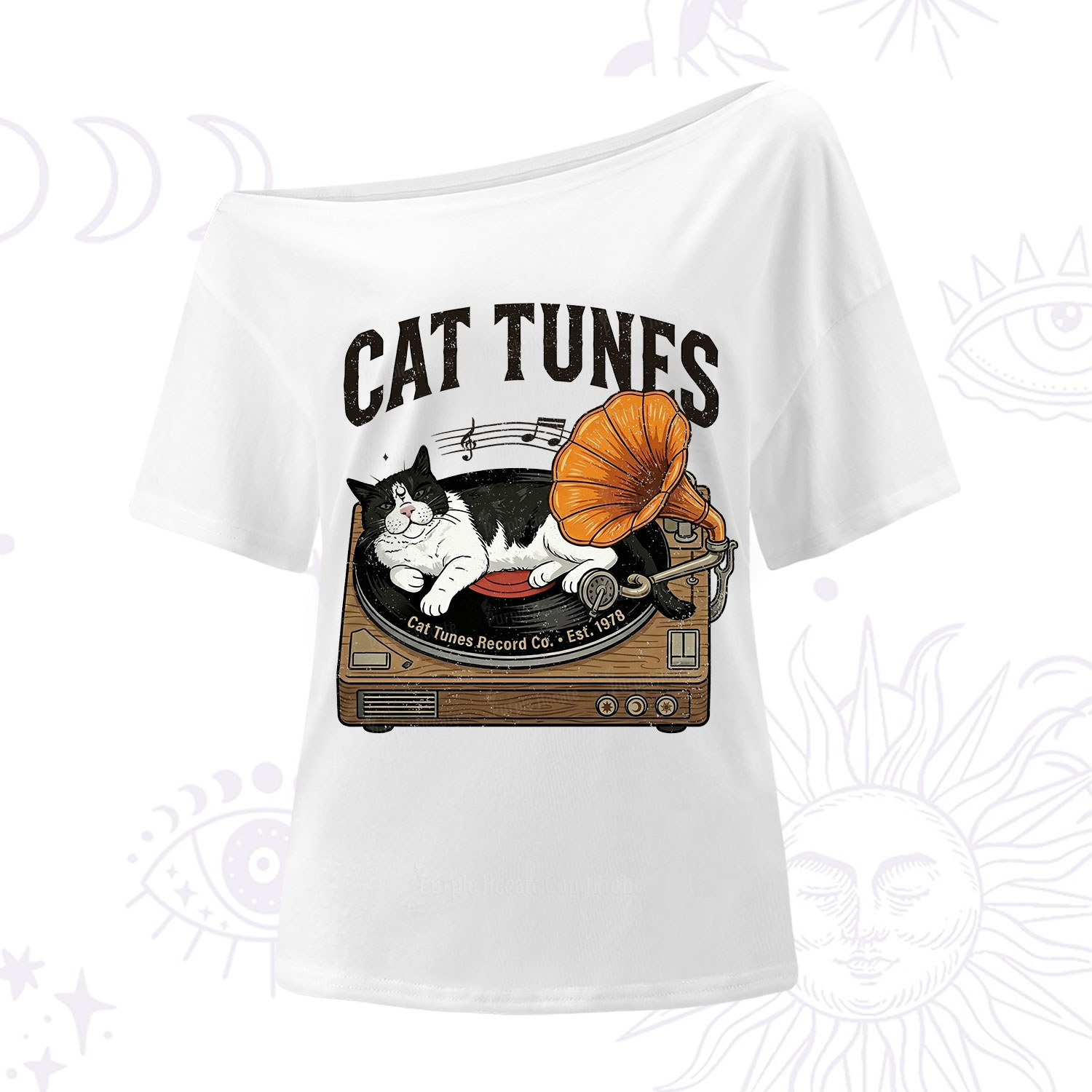 Purplehecate Cat Tunes One Shoulder T-Shirt