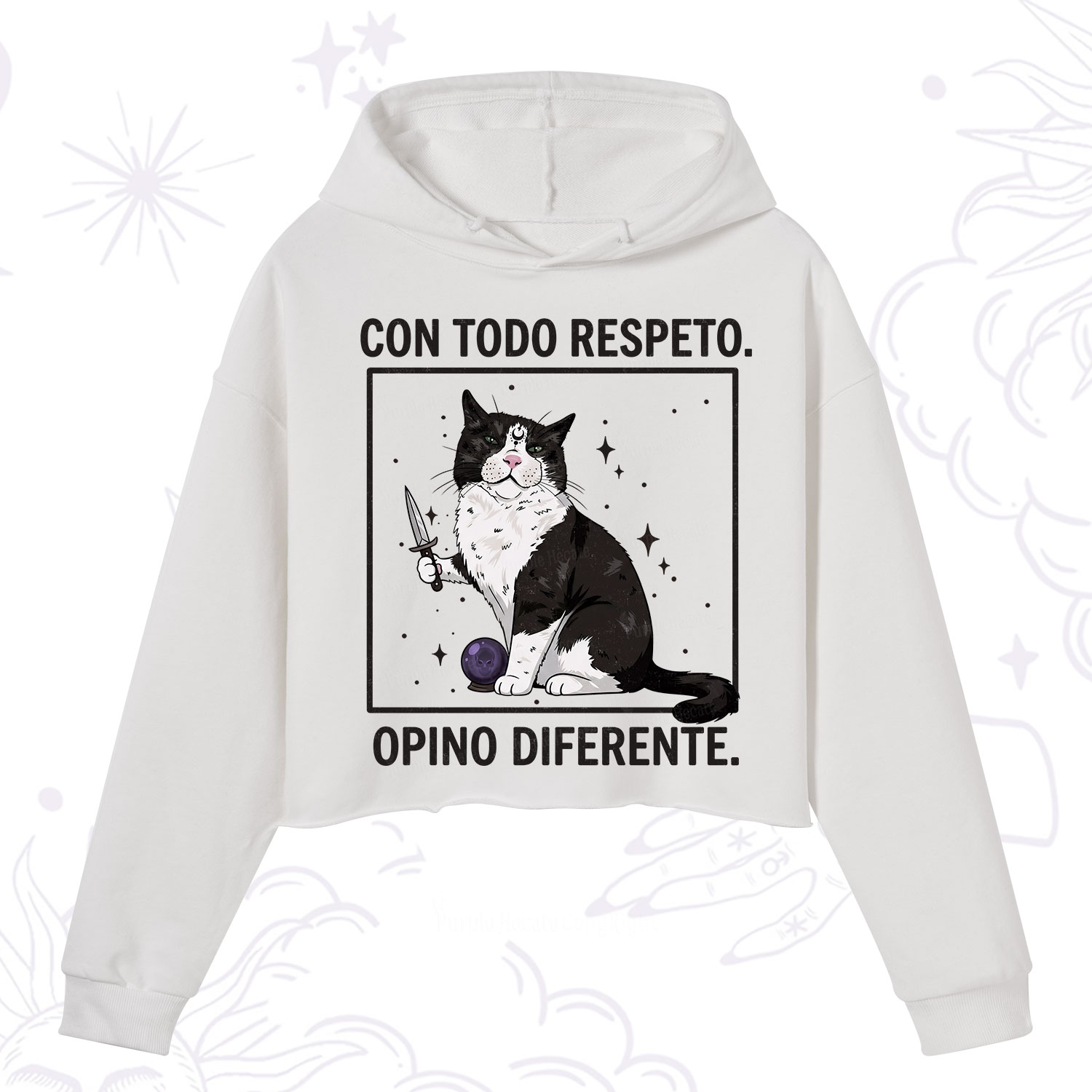 Purplehecate Funny Cat Con Todo Respeto Opino Diferente Crop Hoodie