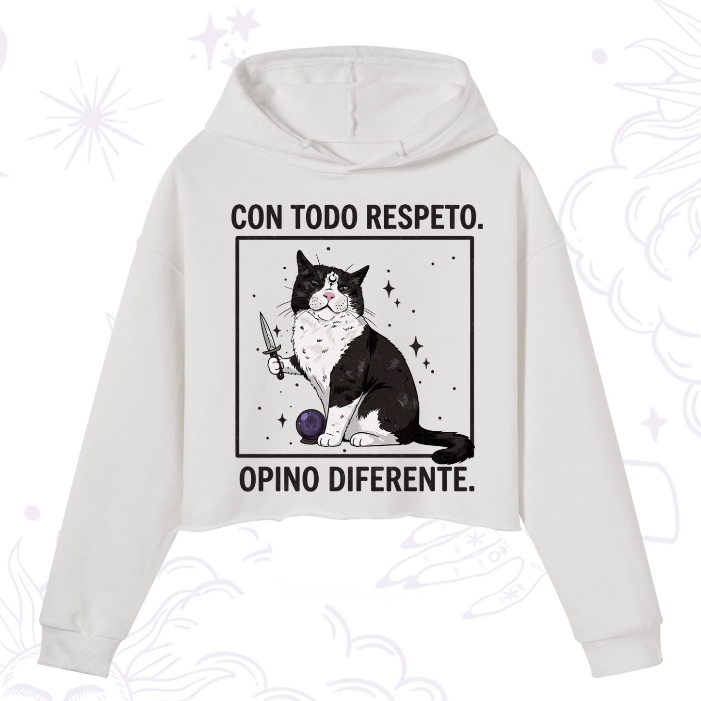 Purplehecate Funny Cat Con Todo Respeto Opino Diferente Crop Hoodie