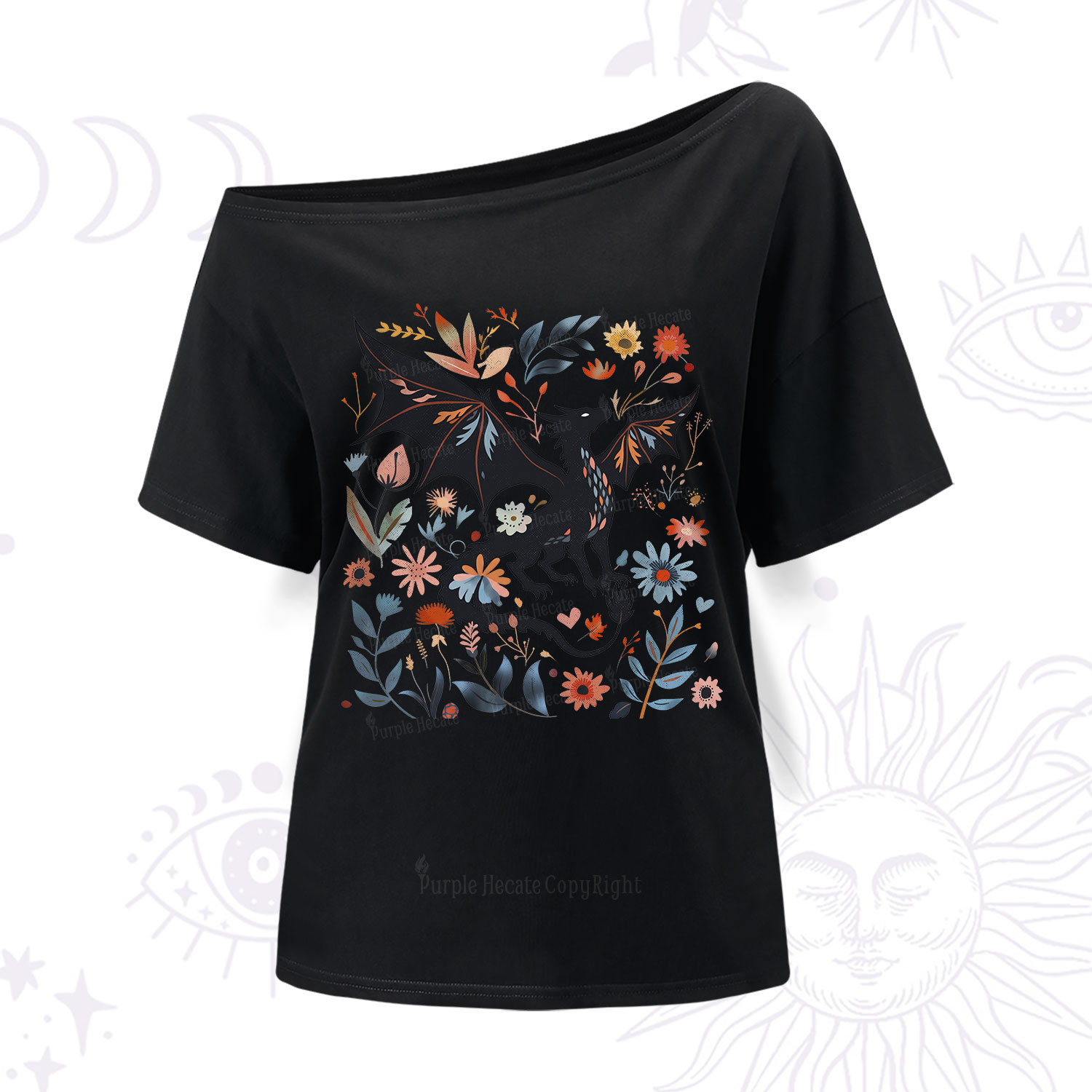 Purplehecate Vintage Fantasy Wyvern Bookish One Shoulder T-Shirt