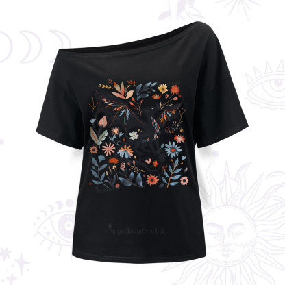 Purplehecate Vintage Fantasy Wyvern Bookish One Shoulder T-Shirt