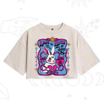 Purplehecate Love in Spite of Loss Bunny Washed Cropped T-Shirt