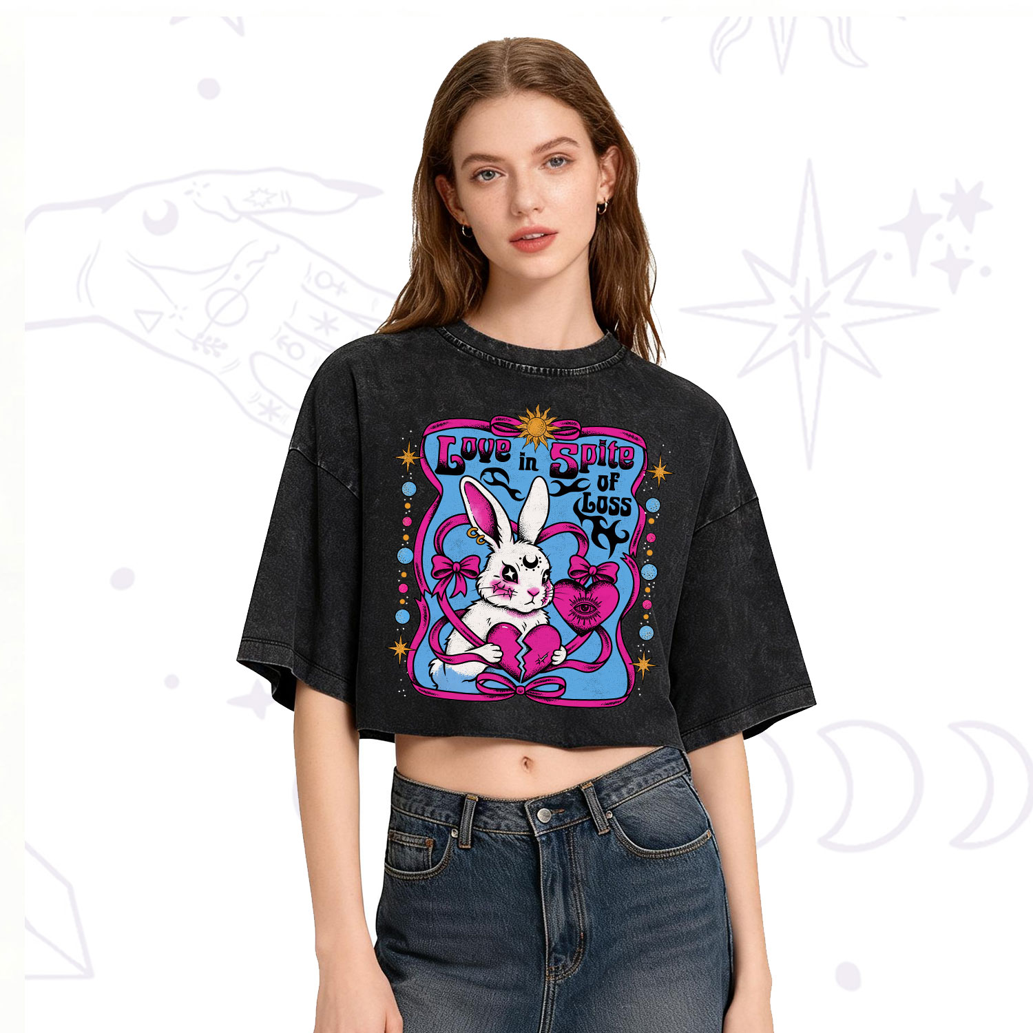 Purplehecate Love in Spite of Loss Bunny Washed Cropped T-Shirt