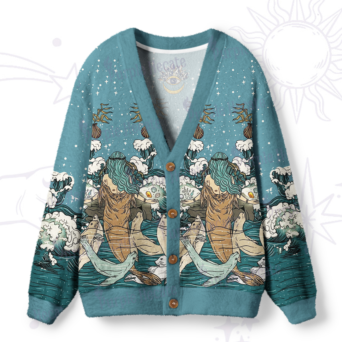 Purplehecate Ocean Goddess Vision Ugly Cardigan Sweaters
