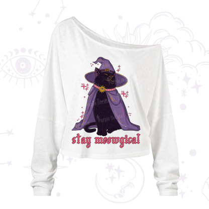 Purplehecate Stay Meowgical Cat One Shoulder Long Sleeve Shirt