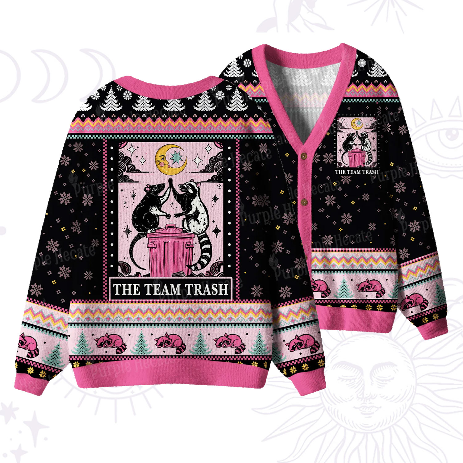 Purplehecate The Team Trash Opossum Ugly Cardigan Sweaters