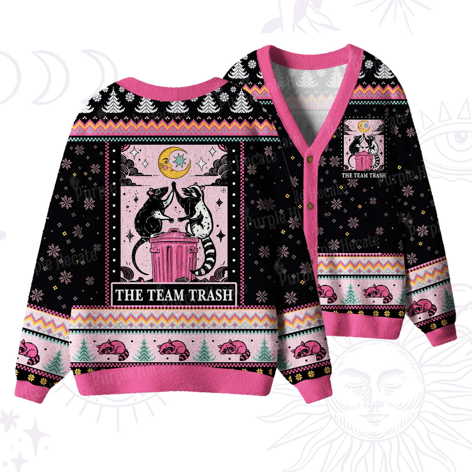 Purplehecate The Team Trash Opossum Ugly Cardigan Sweaters