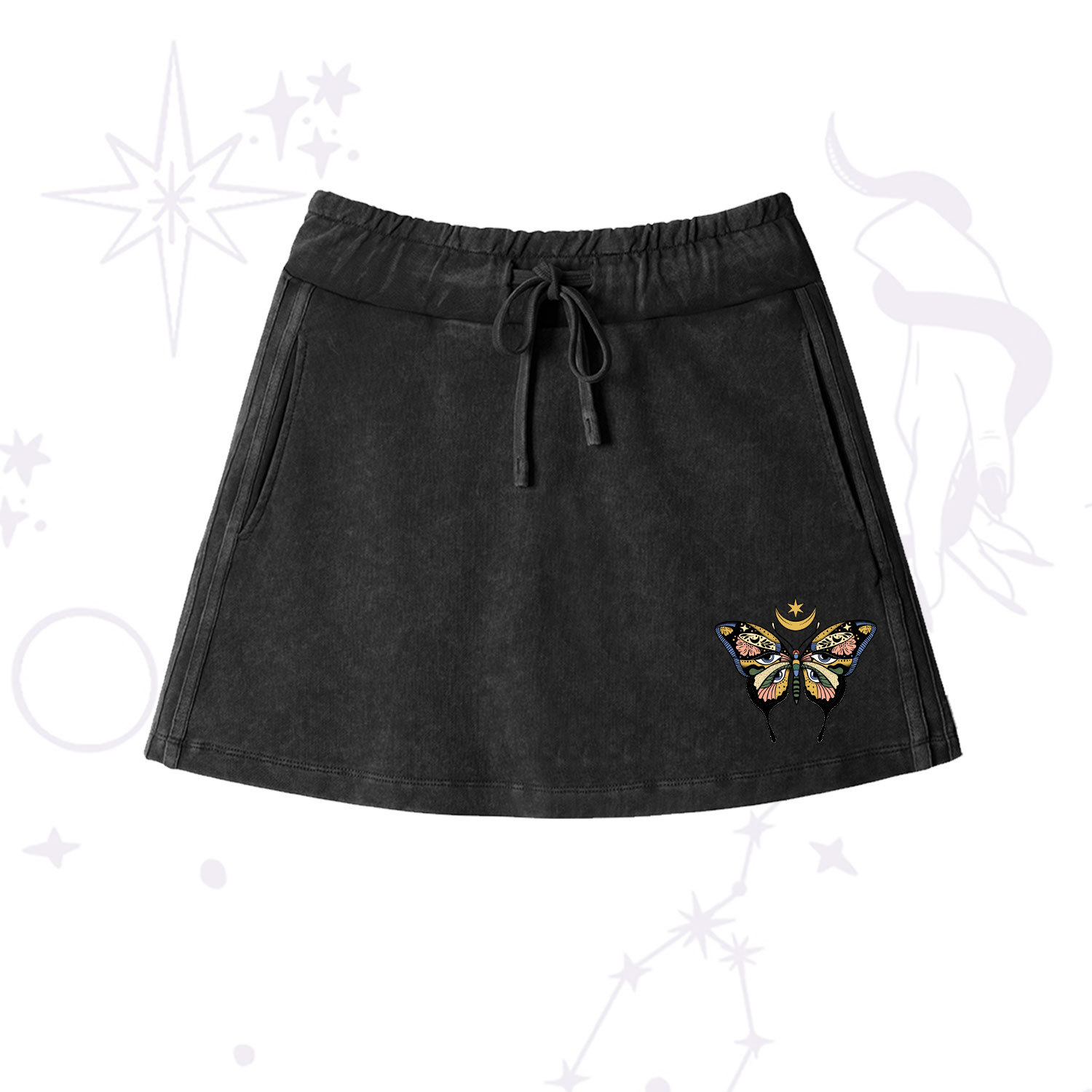 Purplehecate I Am Opening Washed Drawstring Mini Skirt