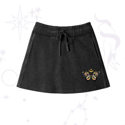 Purplehecate I Am Opening Washed Drawstring Mini Skirt