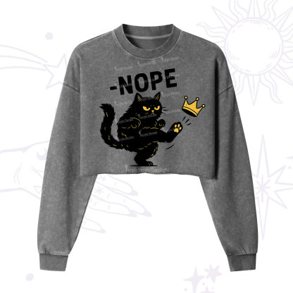 Purplehecate No Kings Black Cat Cropped Washed Sweatshirt