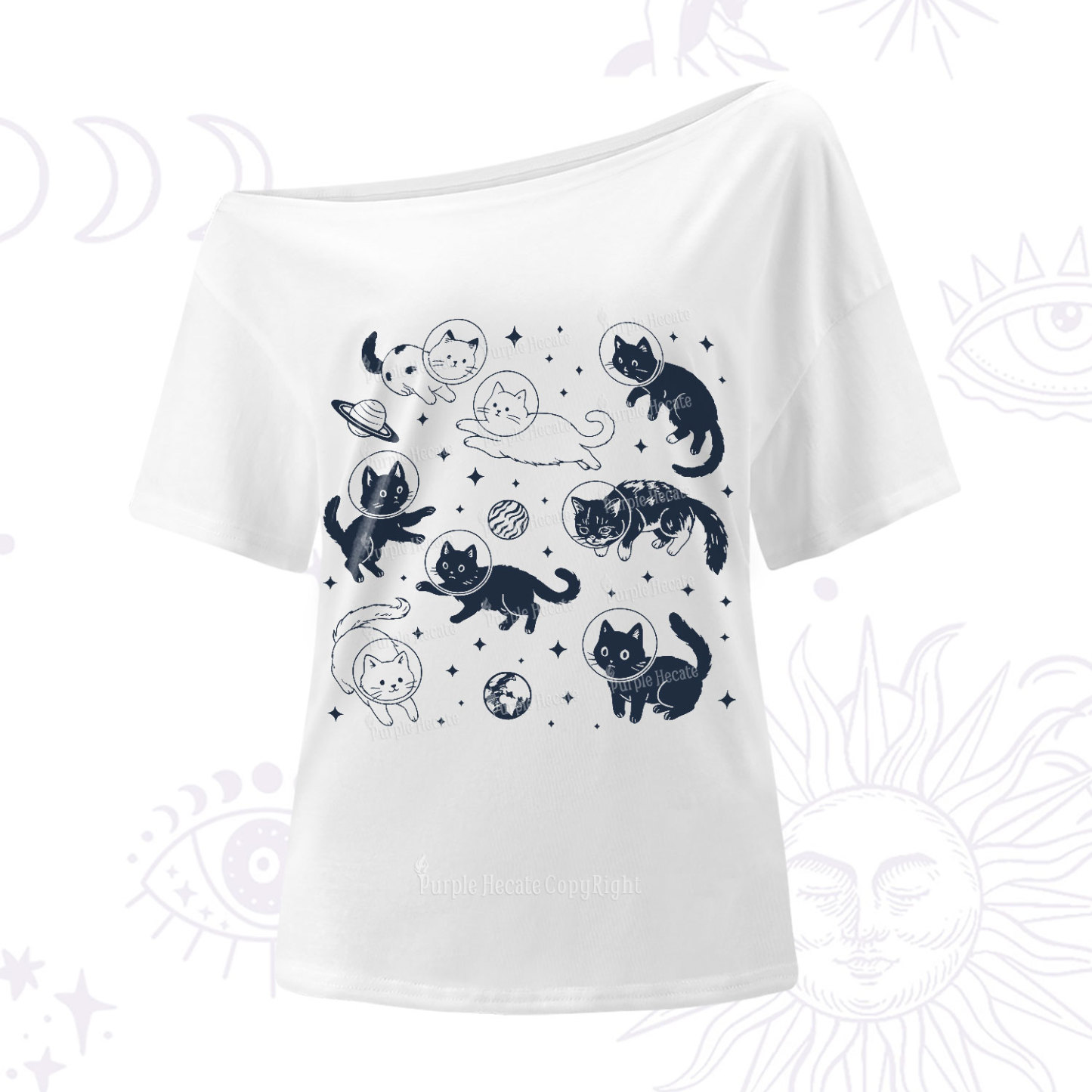 Purplehecate Cats in Space One Shoulder T-Shirt