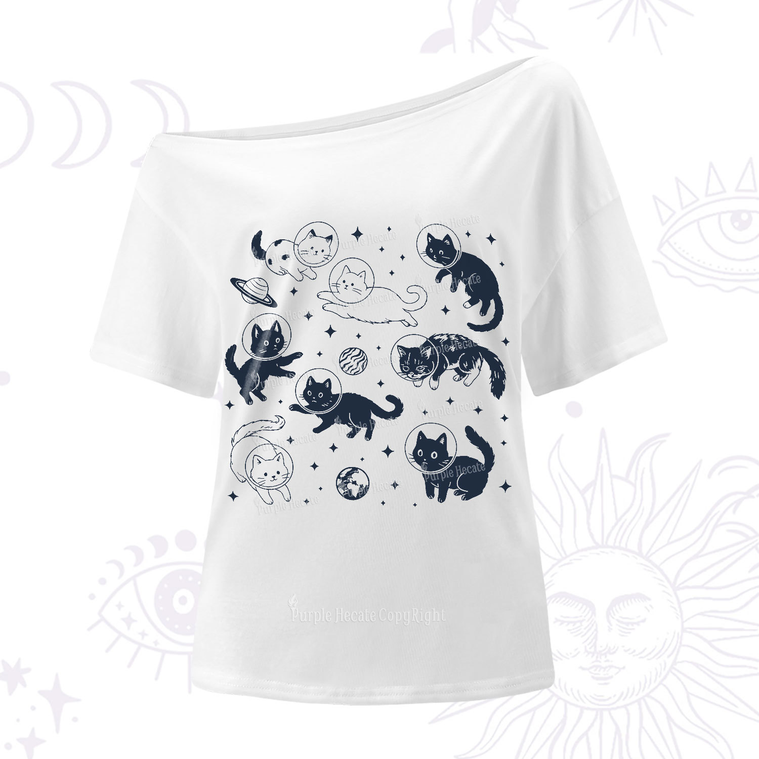 Purplehecate Cats in Space One Shoulder T-Shirt