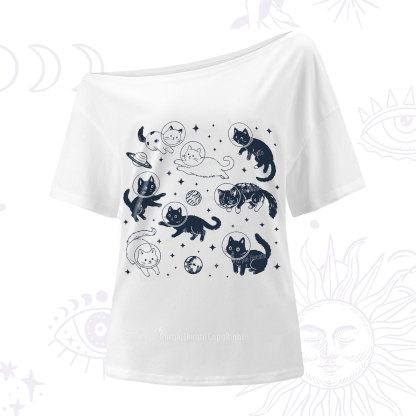 Purplehecate Cats in Space One Shoulder T-Shirt