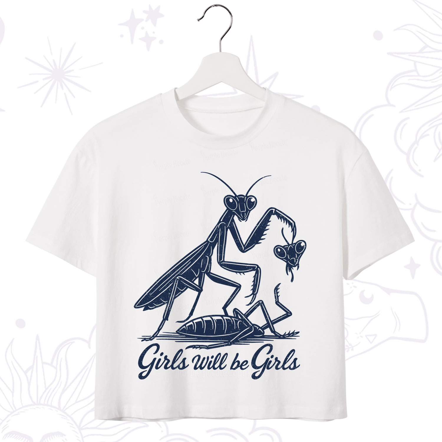 Purplehecate Girls Will Be Girls Praying Mantis Crop T-Shirt