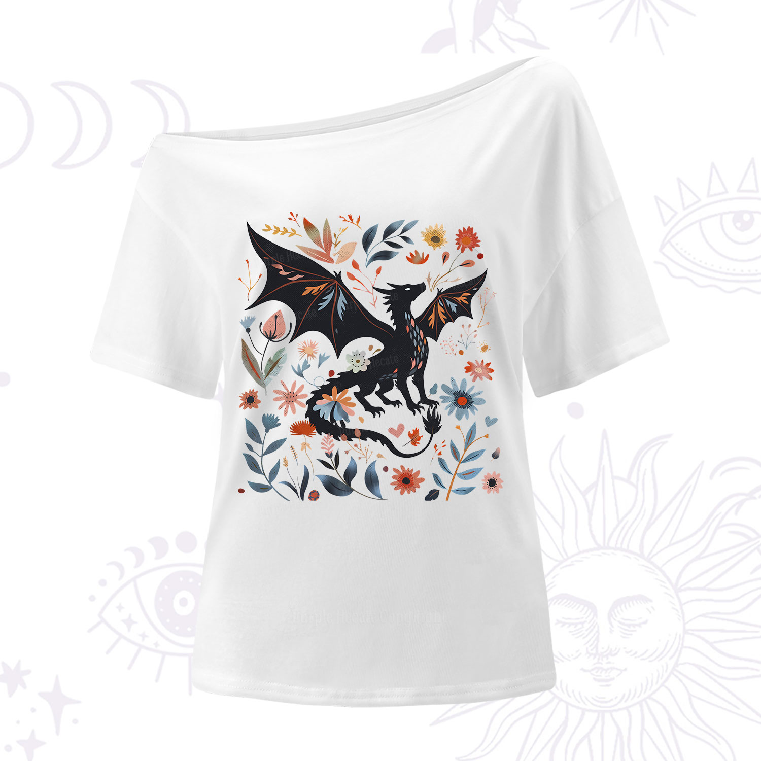 Purplehecate Vintage Fantasy Wyvern Bookish One Shoulder T-Shirt