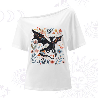 Purplehecate Vintage Fantasy Wyvern Bookish One Shoulder T-Shirt