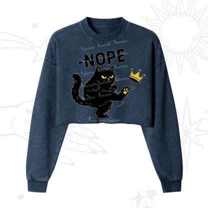 Purplehecate No Kings Black Cat Cropped Washed Sweatshirt