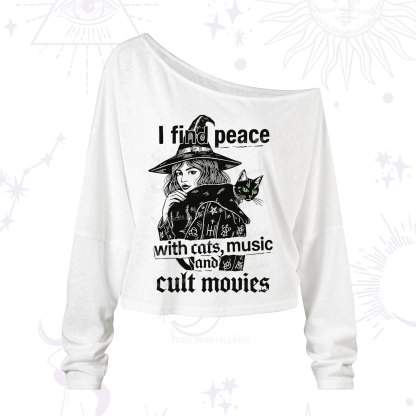 Purplehecate I Find Peace With Cats Music Cult Movies One Shoulder Long Sleeve Shirt