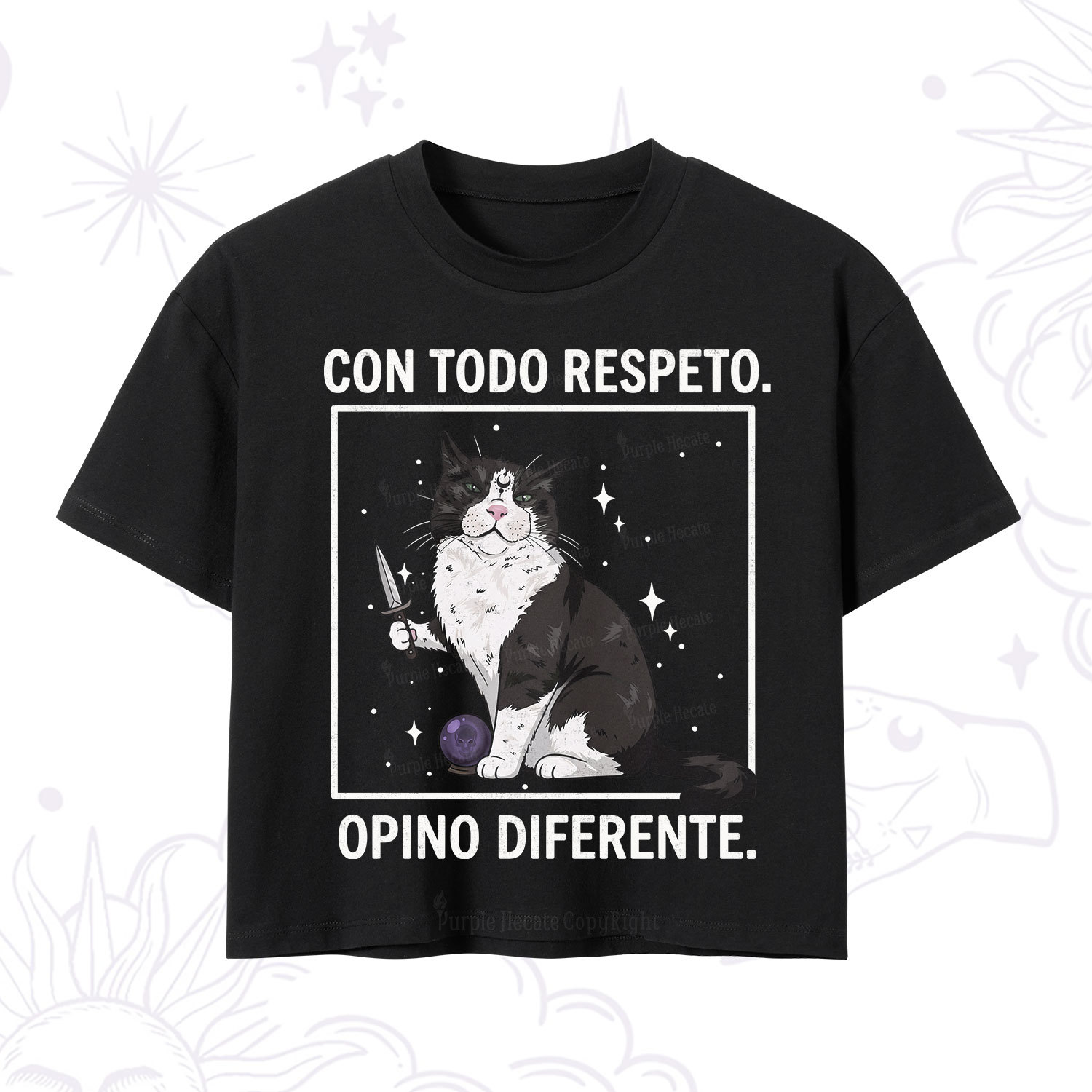 Purplehecate Funny Cat Con Todo Respeto Opino Diferente Crop T-Shirt
