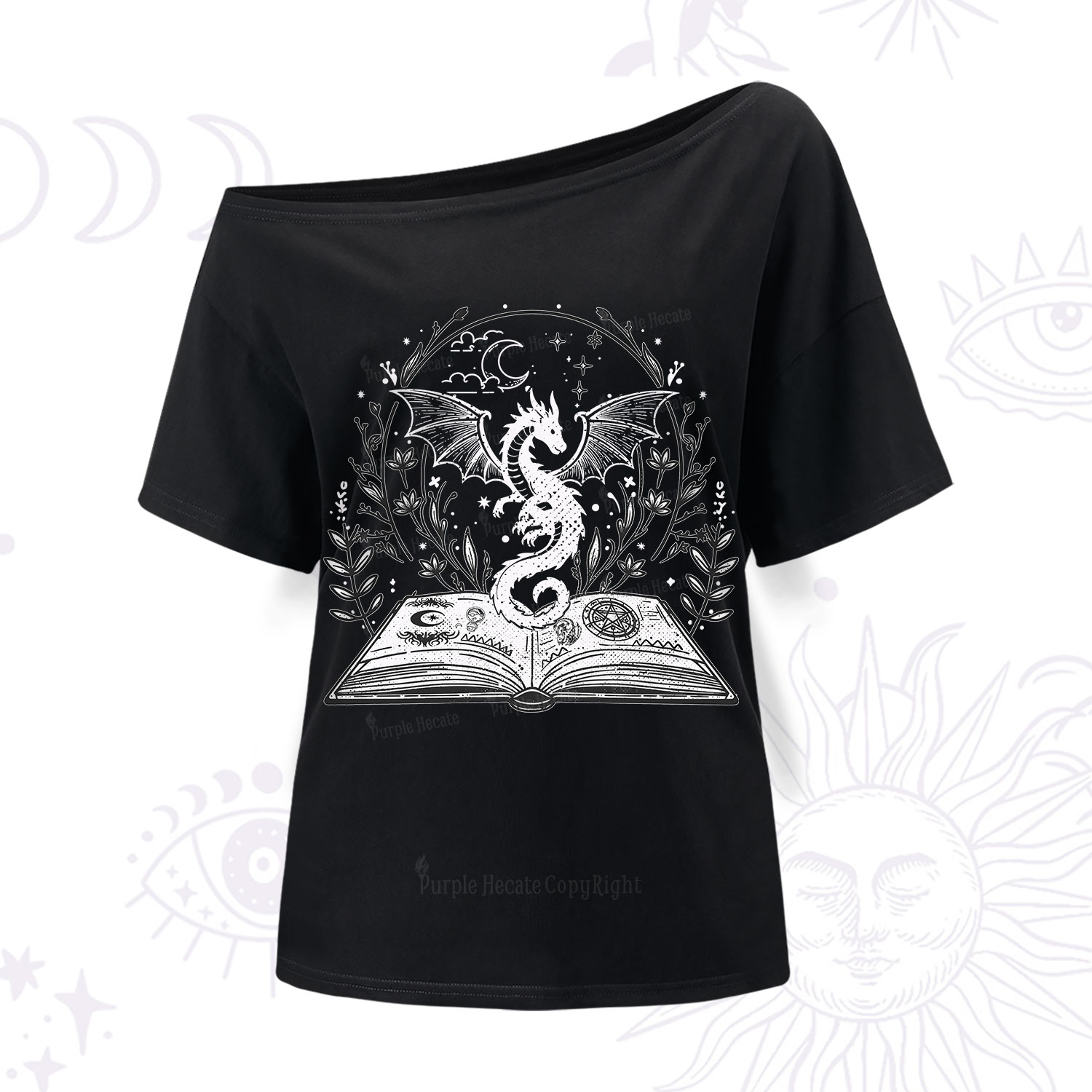 Purplehecate Magical Book Dragon Fantasy One Shoulder T-Shirt
