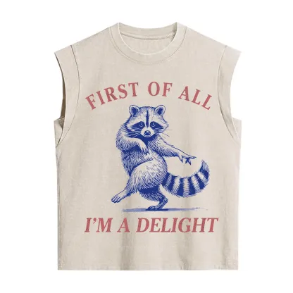 Purplehecate First of All I'm a Delight Funny Raccoon Vintage Washed Tank