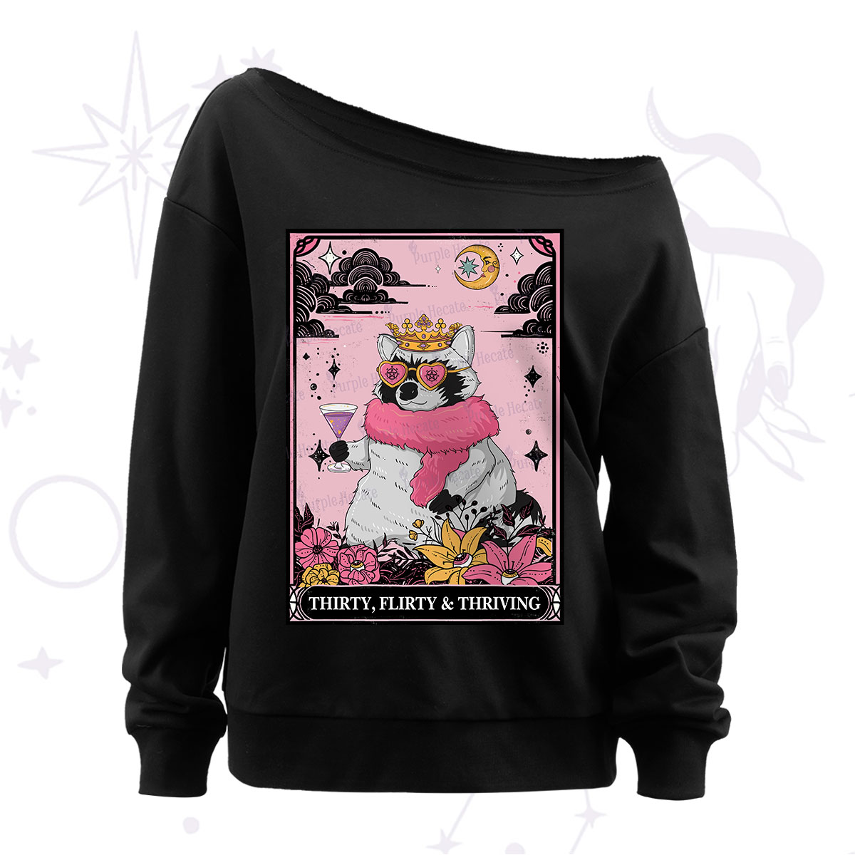 Purplehecate The Thirty Flirty Thriving Oracle Card Off The Shoulder Sweatshirt