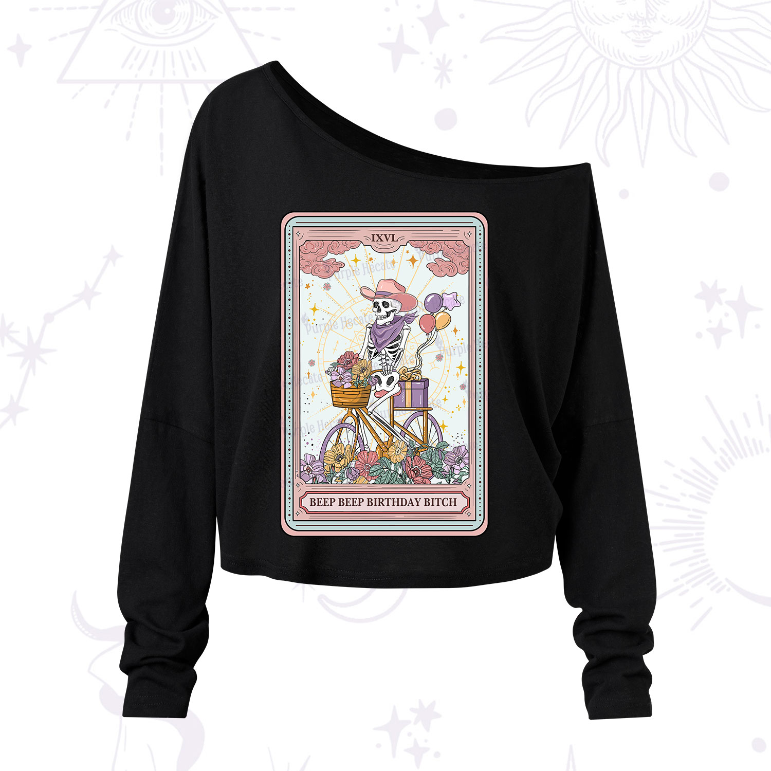 Purplehecate The Beep Beep Birthday Bitch Tarot One Shoulder Long Sleeve Shirt